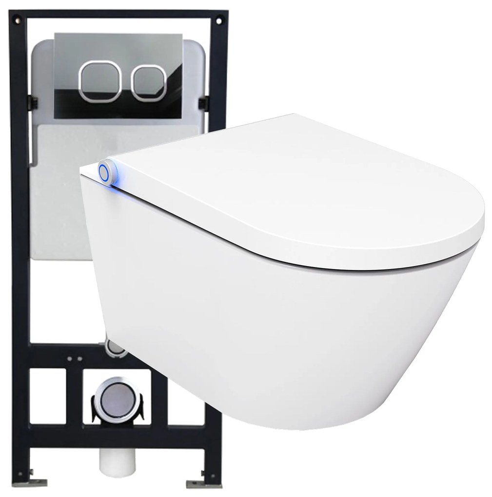 Kompletny zestaw WC 17: Toaleta myjąca Basic 1102Stelaż podtynkowy G3004A z panelem spłuczki - Deska Soft-Close