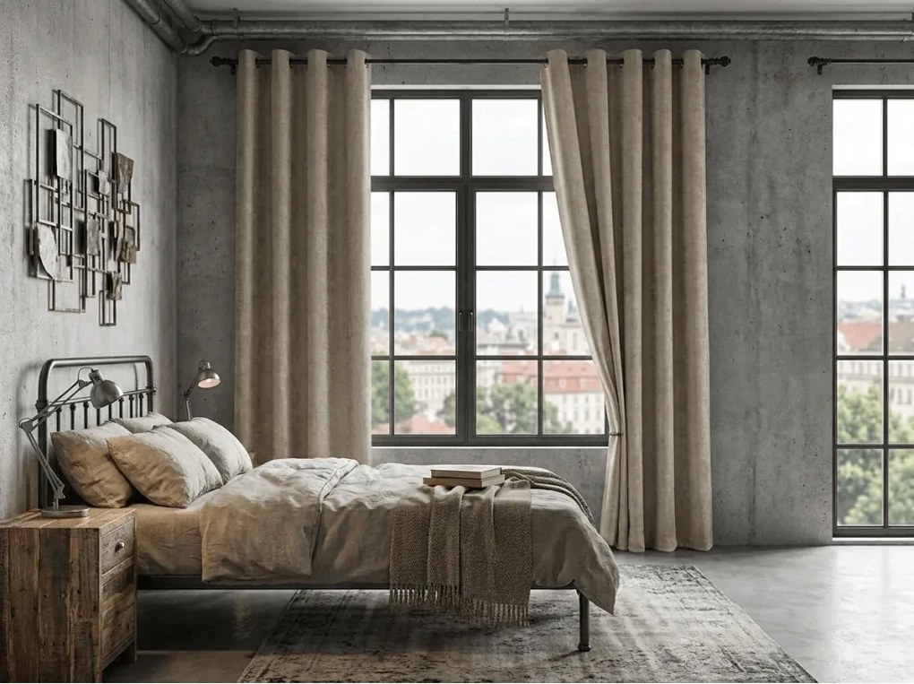 Zasłona zaciemniająca LOOM VELVET 140x250 cm, beżowobrązowa Zawieszanie: Metalowe pierścienie