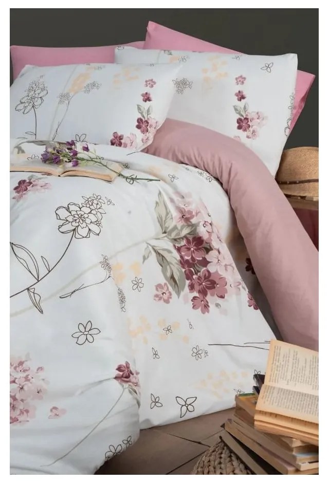 Biało-różowa 3-częściowa pościel jednoosobowa z prześcieradłem 160x220 cm Floral – Mila Home