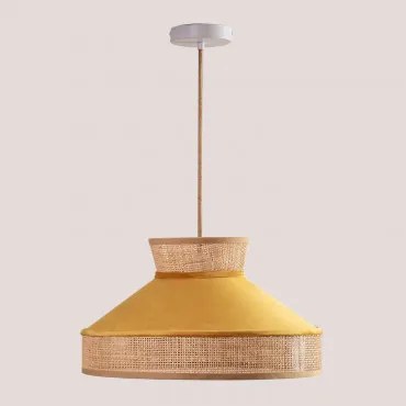 Lampa Sufitowa Wisząca Z Aksamitu I Rattanu Xanti Musztarda - Sklum