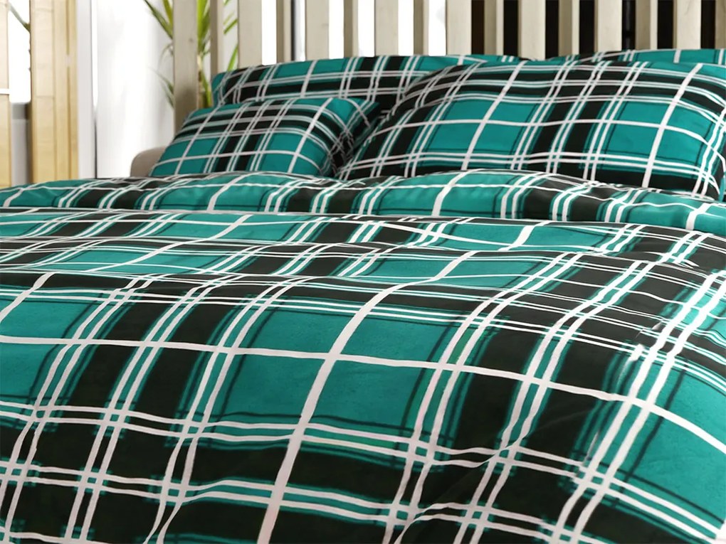 PrzytulneMieszkanie.pl PrzytulneMieszkanie.pl Flanelowa pościel KOSTKA zielona Rozmiar pościeli: 2 szt 70 x 90 cm | 200 x 220 cm