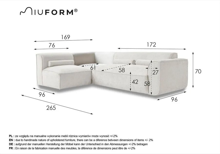 Szary narożnik (lewostronny) Flex Felix – Miuform