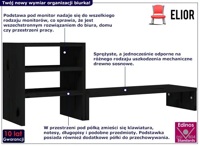 Czarna nadstawka na biurko z półkami - Tauris