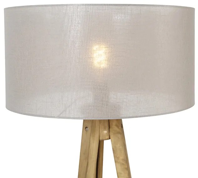 Rustykalny / Vintage statyw vintage z drewna z abażurem taupe 50 cm - Tripod Classic Rustykalny / Vintage Oswietlenie wewnetrzne