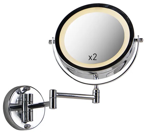 Designerskie lustro ścienne chrom z wbudowanym LED z możliwością ściemniania do ciepłego, regulowanego IP44 - Vicino Nowoczesny Oswietlenie wewnetrzne