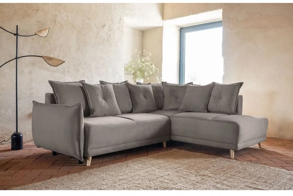 Jasnobrązowy sztruksowy rozkładany narożnik (prawostronny) Lazy Lukka – Miuform