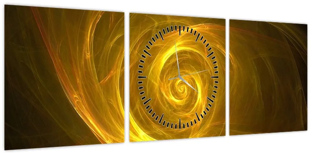 Obraz abstrakcyjnej żółtej spirali (z zegarem) (90x30 cm)
