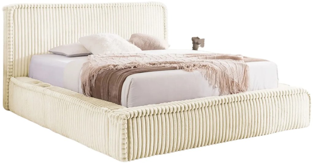 Kremowe sztruksowe łóżko tapicerowane 5 rozmiarów K2-R31