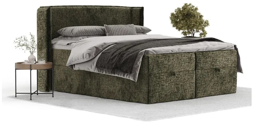 Ciemnozielone łóżko boxspring ze schowkiem 180x200 cm Passion – Maison de Rêve