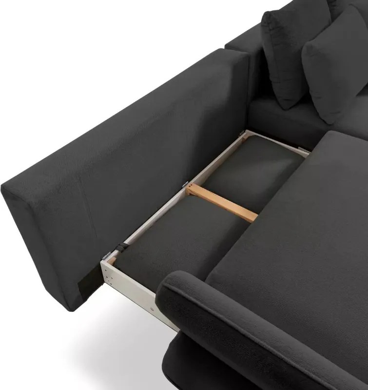 Narożnik MONTE Prawostronny z funkcją spania, pojemnikiem i poduszkami, Sorriso 20 Ciemno szary WERSAL