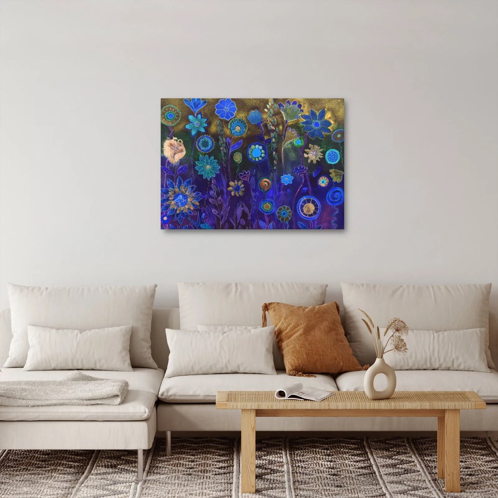 Obraz ciemnoniebieskich kwiatów (70x50 cm)