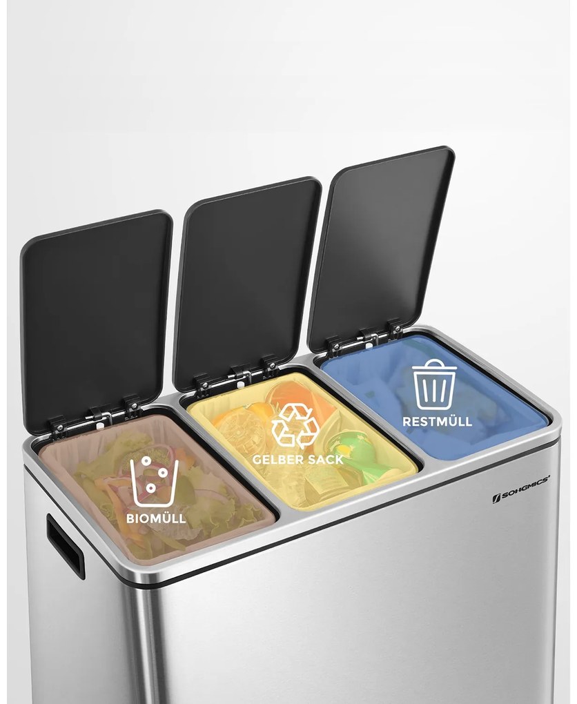 Kosz do segregacji odpadów SORT 54 l (3x18 l), srebrna SongmicsHome