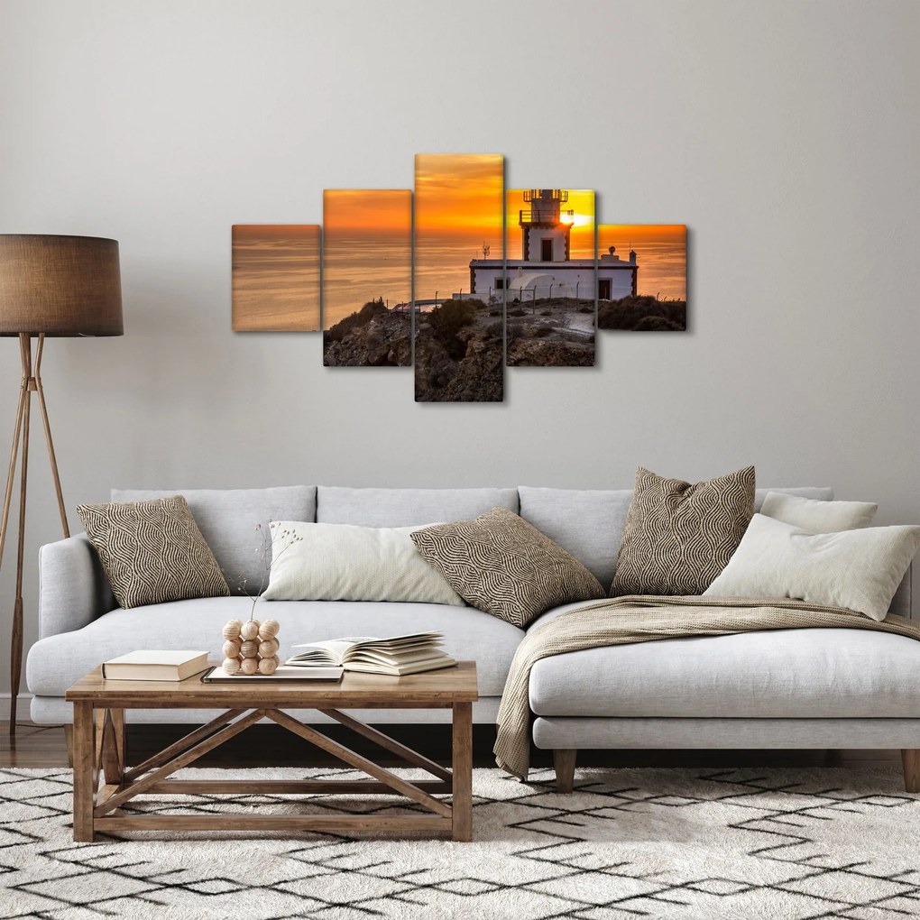 Obraz latarni morskiej o zachodzie słońca (125x70 cm)