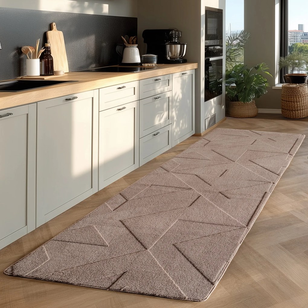Dywan nowoczesny Pompei 3D Geometryczny szaro-beżowy 80 cm x 250 cm
