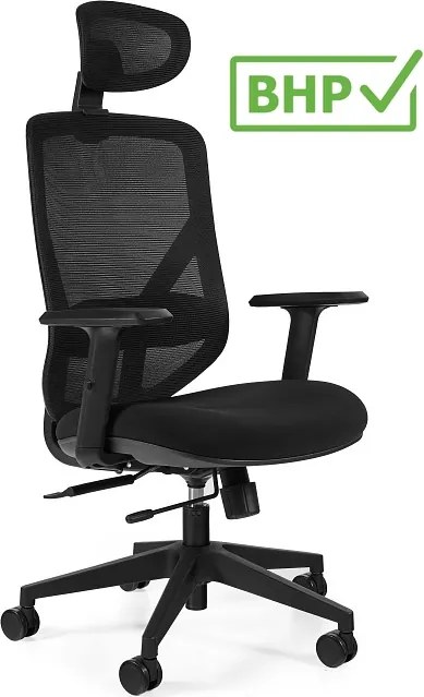 Czarne krzesło biurowe Hit ergonomiczne, zgodne z normą BHP