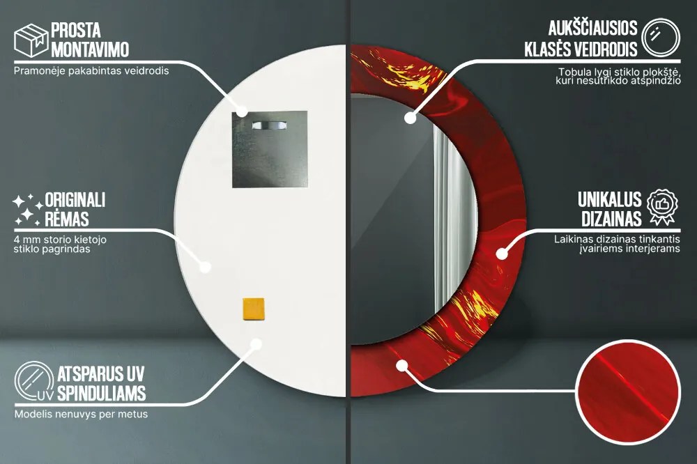 Czerwony marmur Lustro dekoracyjne okrągłe