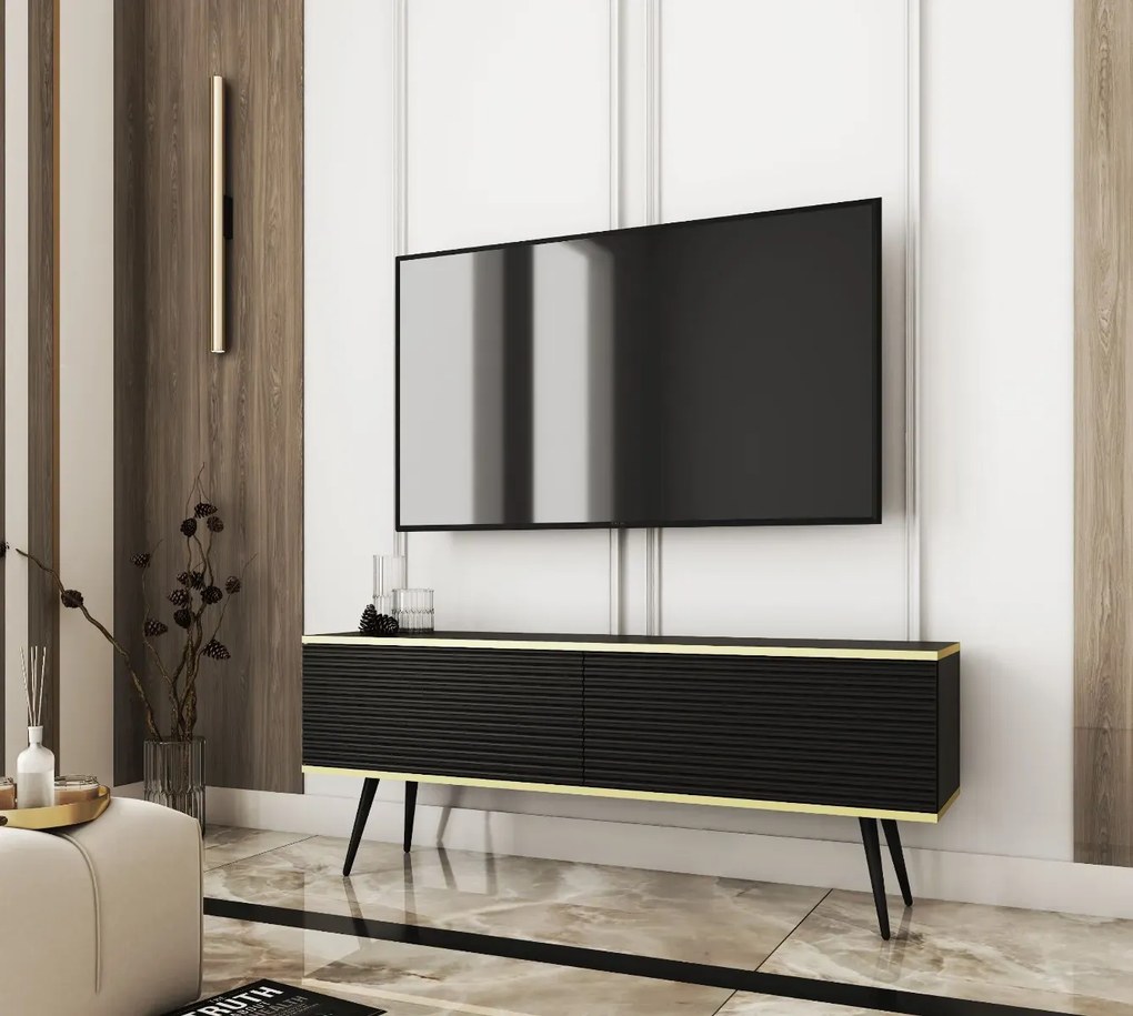 Szafka RTV KARL 3D 135cm wisząca/stojąca czarny mat PIASKI Meble