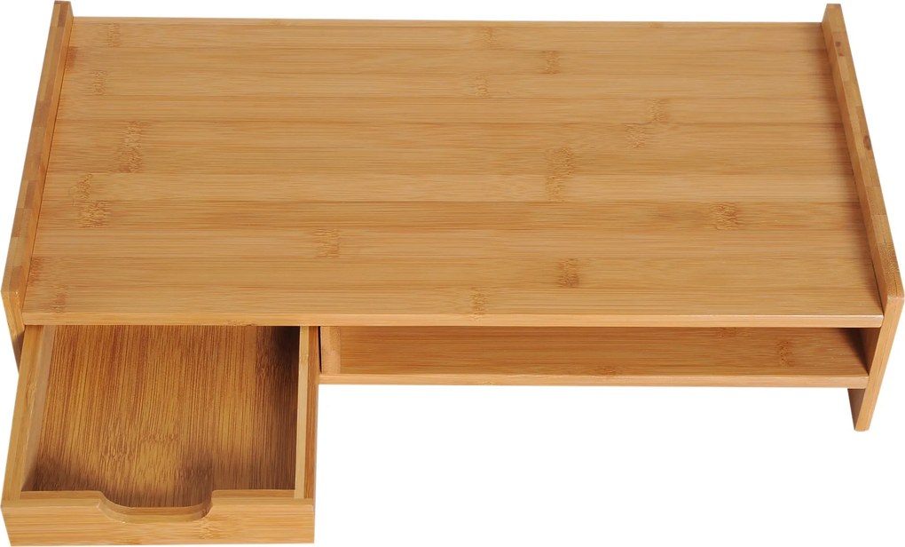 HOMCOM Podstawka Pod Monitor Stojak z Szufladami Drewniane Naturalne L49xB25,5xH11,5cm | Aosom PL