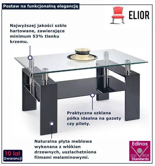 Nowoczesna Ława Czarny Szklana Połysk F7-R90