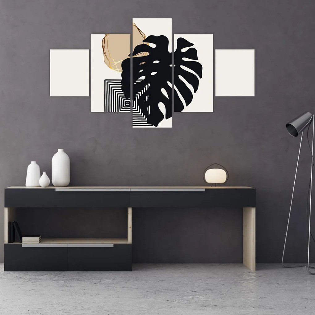 Obraz - Abstrakcja z tropikalnymi liśćmi N⁰2 (125x70 cm)