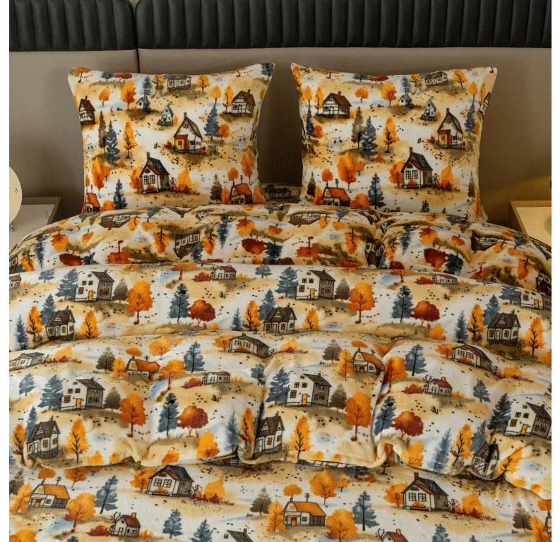 PrzytulneMieszkanie.pl PrzytulneMieszkanie.pl Pościel z mikropluszu AUTUMN VILLAGE kolorowa Rozmiar pościeli: 2 szt 70 x 90 cm | 200 x 220 cm