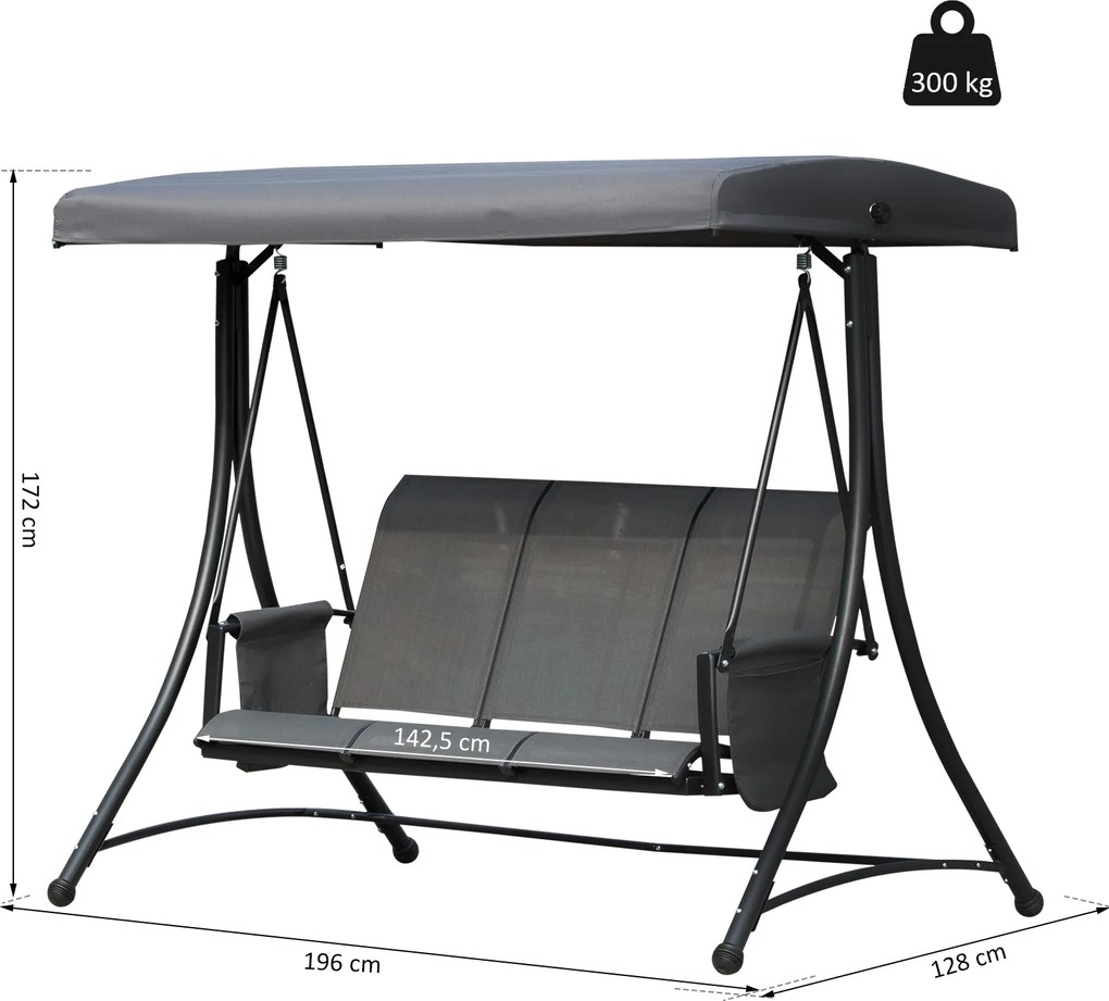 Outsunny Komfortowa Huśtawka Ogrodowa z Daszkiem 196x128x172cm z Kieszeniami | Aosom PL