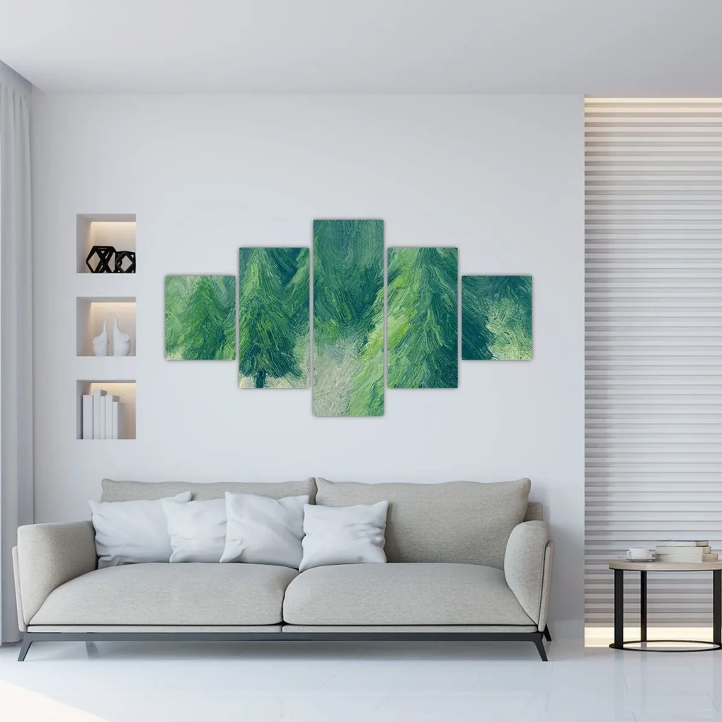 Obraz - Malowane drzewa iglaste (125x70 cm)