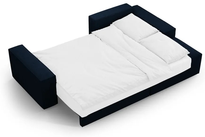 Ciemnoniebieski rozkładany narożnik z materiału bouclé (prawostronny) Jodie – Micadoni Home