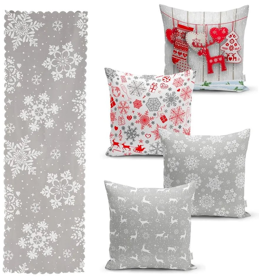 Zestaw 4 świątecznych poszewek na poduszki i bieżnika Minimalist Cushion Covers Snowflakes