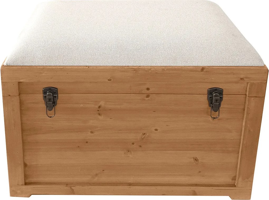 Skrzynia do siedzenia z lnianą poduszką - szer. 80 x gł. 40 x wys. 53 cm - Naturalny i beżowy - TURZA