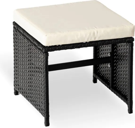 Zestaw Mebli Ogrodowych BONITO Czarny/Kremowy Fotele Pufy Stolik Technorattan Nowoczesny