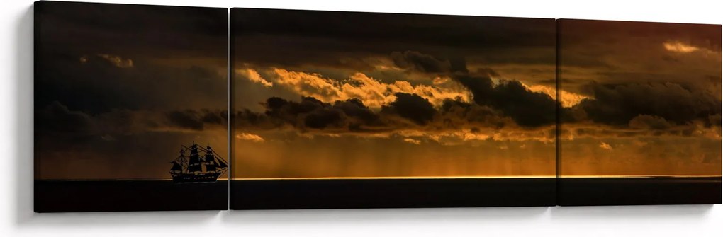 Obraz żaglówki o zachodzie słońca (170x50 cm)