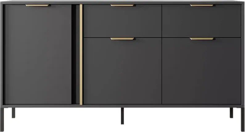Komoda ZANTE II – elegancka komoda 3-drzwiowa z 2 szufladami w kolorze antracytowym ze złotymi detalami