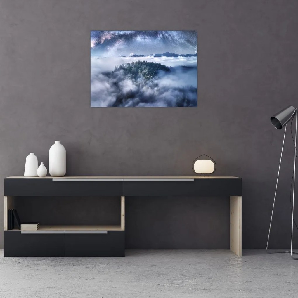 Obraz na szkle lasu we mgle (70x50 cm)