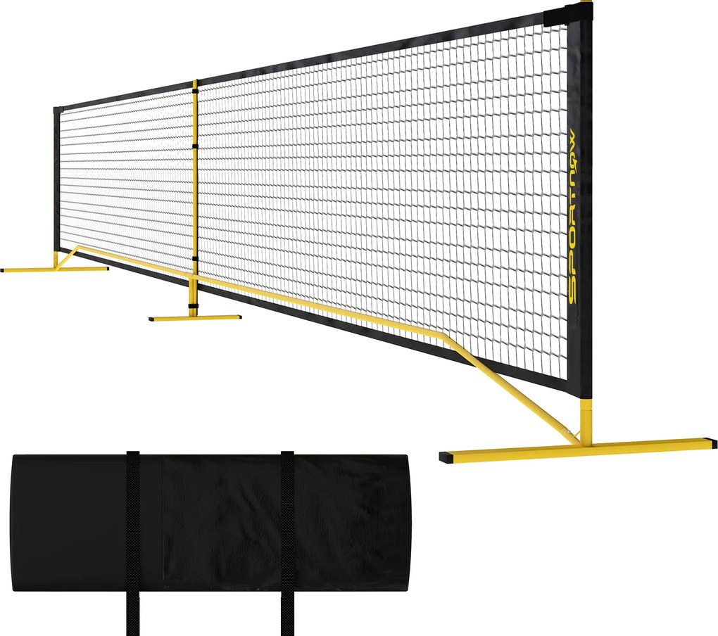 Przenośna sieć do pickleballa SPORTNOW, metalowy stelaż, siatka z tkaniny, z torbą transportową, Żółty