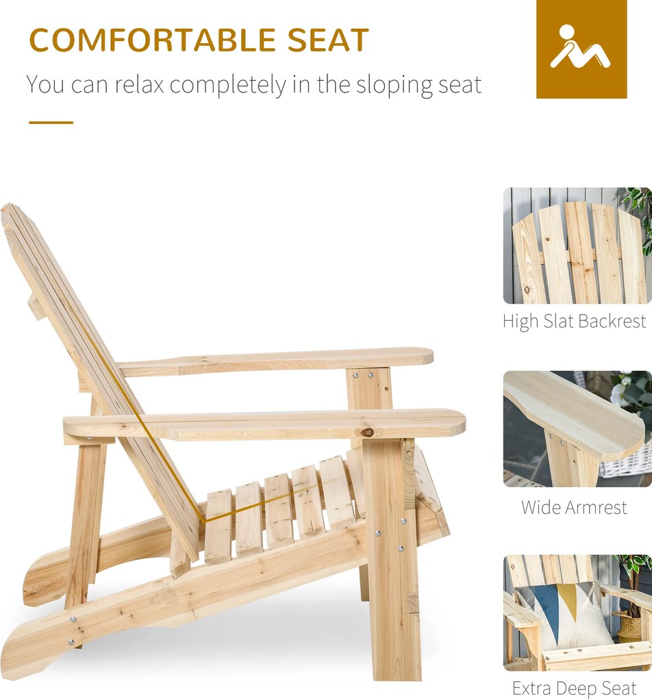 Outsunny Fotel Adirondack drewniany, odporny na warunki atmosferyczne, fotel ogrodowy z wysokim oparciem i podłokietnikami | Aosom PL