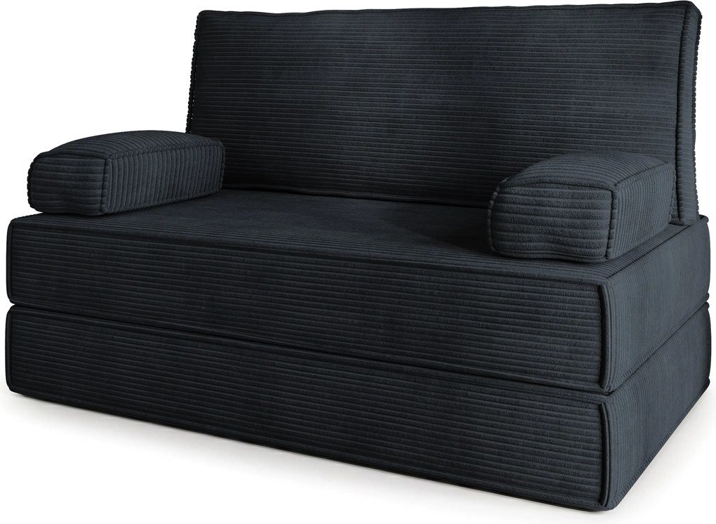 Masseno Sofa piankowa LADIA z funkcją spania, Kanapa z pianki do salonu, Bezmontażowa, Tkanina sztruksowa – Czarny POSO 135