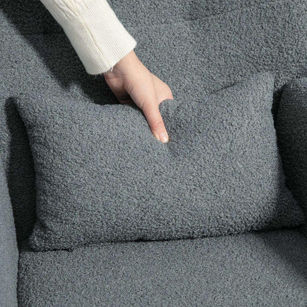 HOMCOM Fotel Bujany, Pokrycie Pluszowe, Poduszka Lędźwiowa, Antypoślizgowy, do 120 kg, Szary