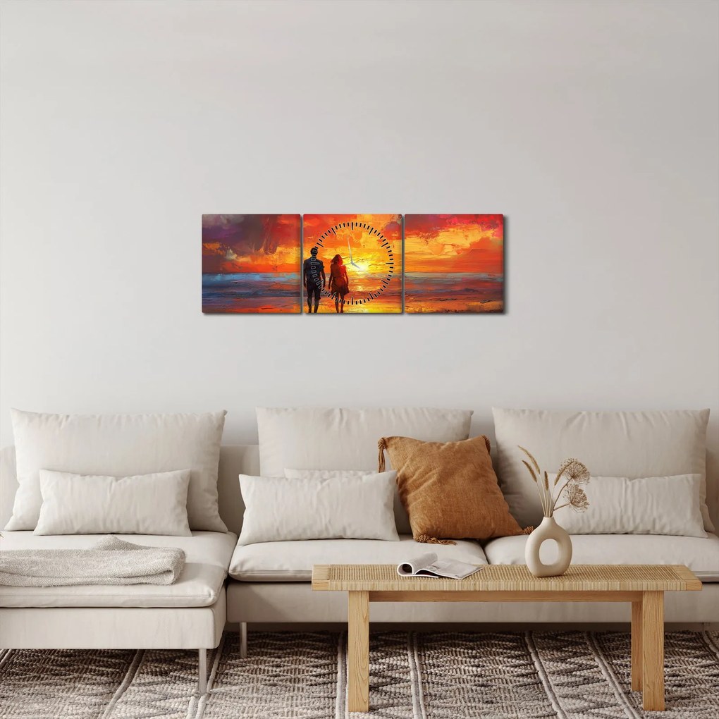 Obraz - Spacer po plaży (z zegarem) (90x30 cm)