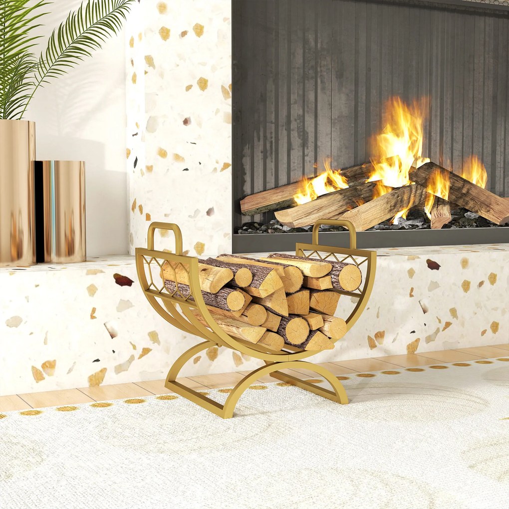Outsunny Stojak na drewno kominkowe 46×36×41 cm — złoty, do wnętrz