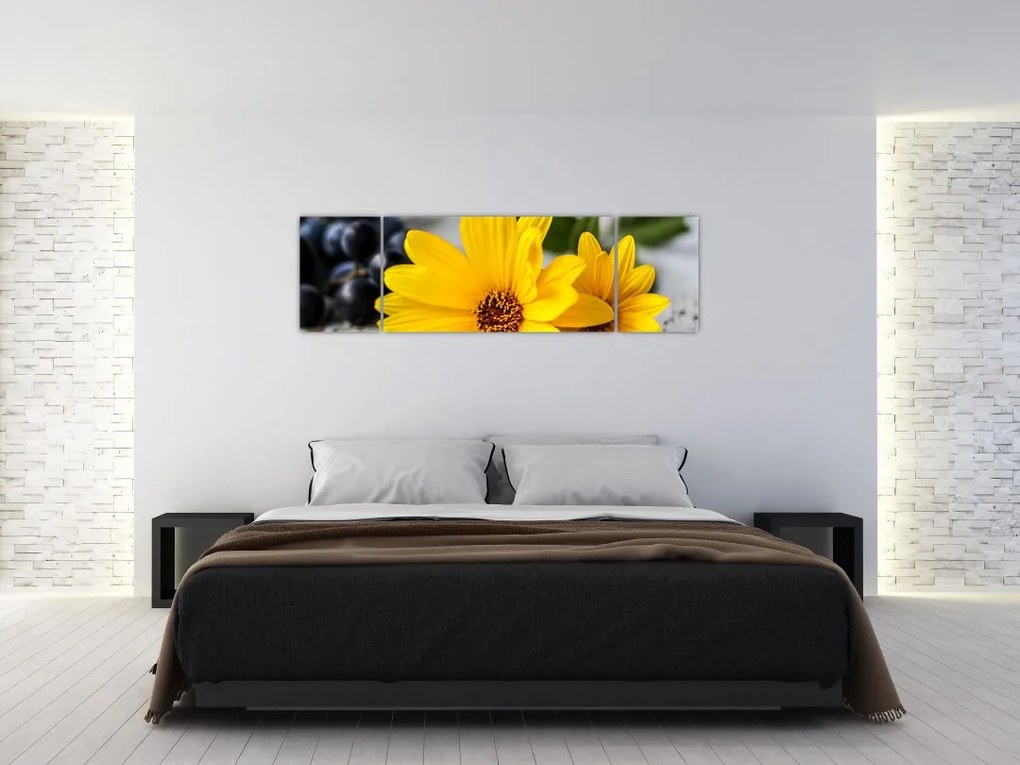 Obraz żółtych kwiatów (170x50 cm)
