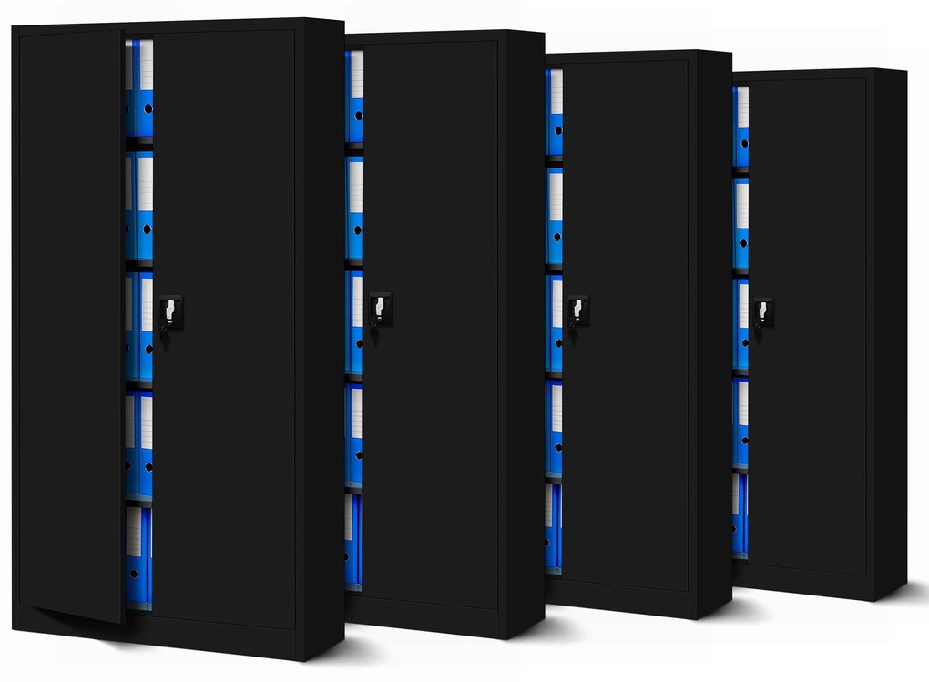 Zestaw 4x biurowa szafa metalowa na akta JAN H, 900 x 1950 x 400 mm, czarna