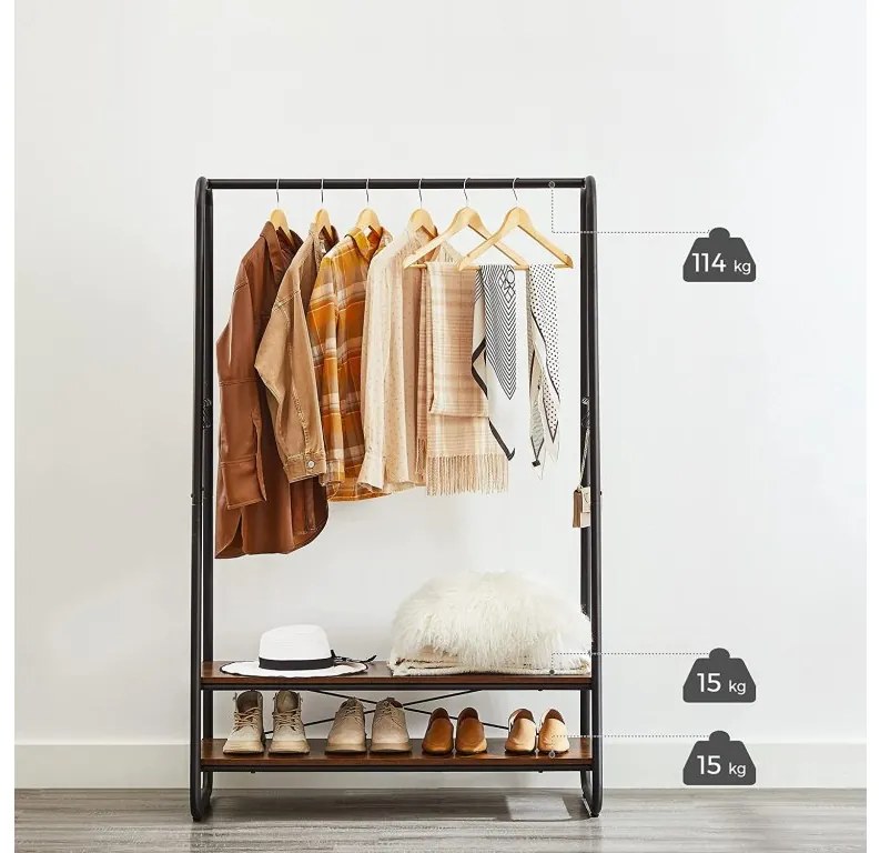 Stojak na ubrania z 2 półkami TAYLOR 100x45x160 cm, rustykalny brązowy