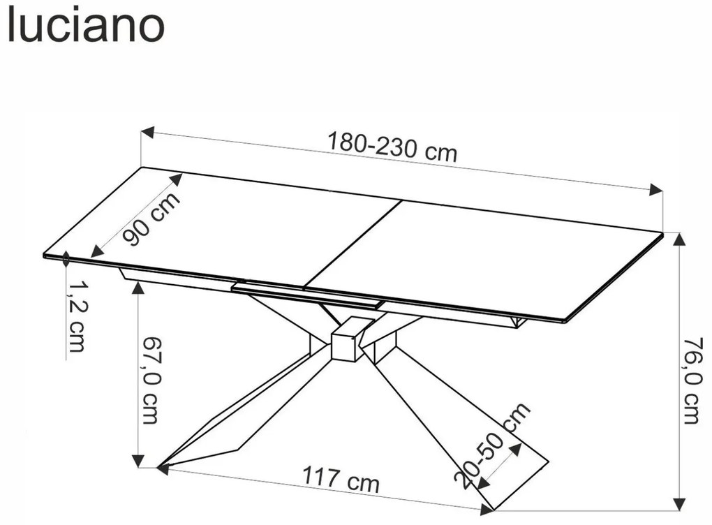 Stół rozkładany LUCIANO 180(230)x90 biały marmur/czarny HALMAR