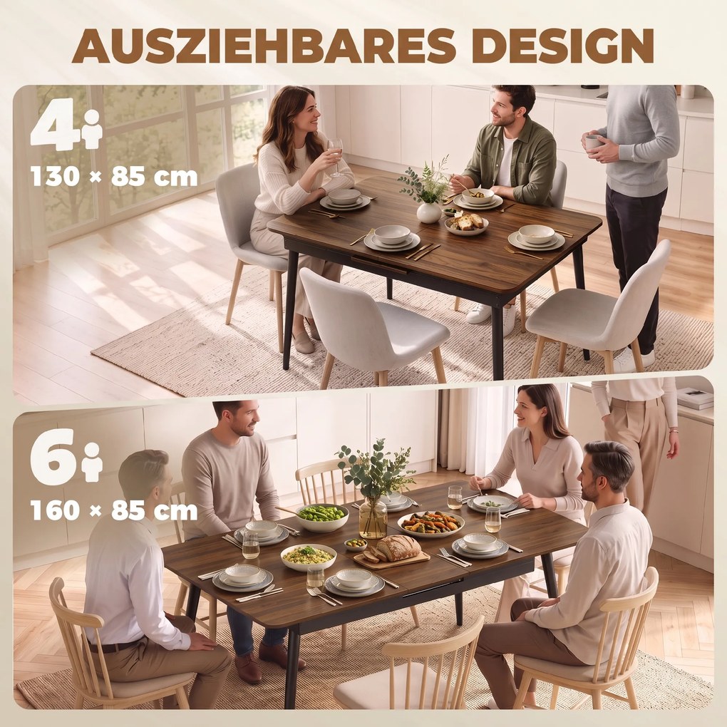 HOMCOM Stół rozkładany 130-160 cm, stół kuchenny z zaokrąglonymi narożnikami, jasny orzech | Aosom PL