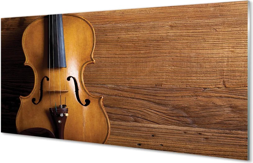 Szklany Panel Skrzypce na Rustykalnym Drewnie
