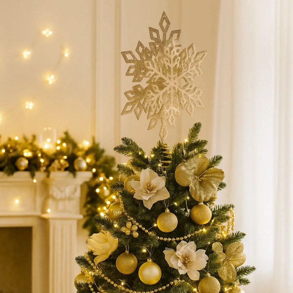 Czubek na choinkę, brokatowy płatek śniegu, metal, 20 cm