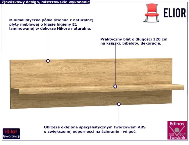 Półka ścienna hikora naturalna Aretuza