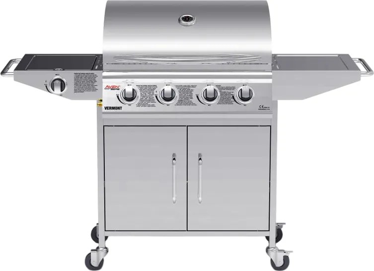 Avenberg Grill gazowy ze stali nierdzewnej z bocznym palnikiem Vermont, 136 x 53 x 105,5 cm