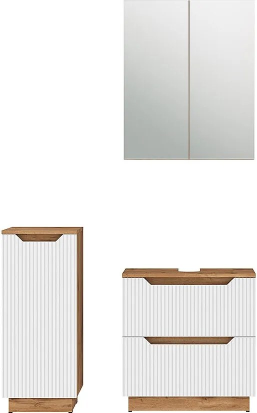 Zestaw mebli łazienkowych dąb/białe paski 58.9x32x62.5 lotta